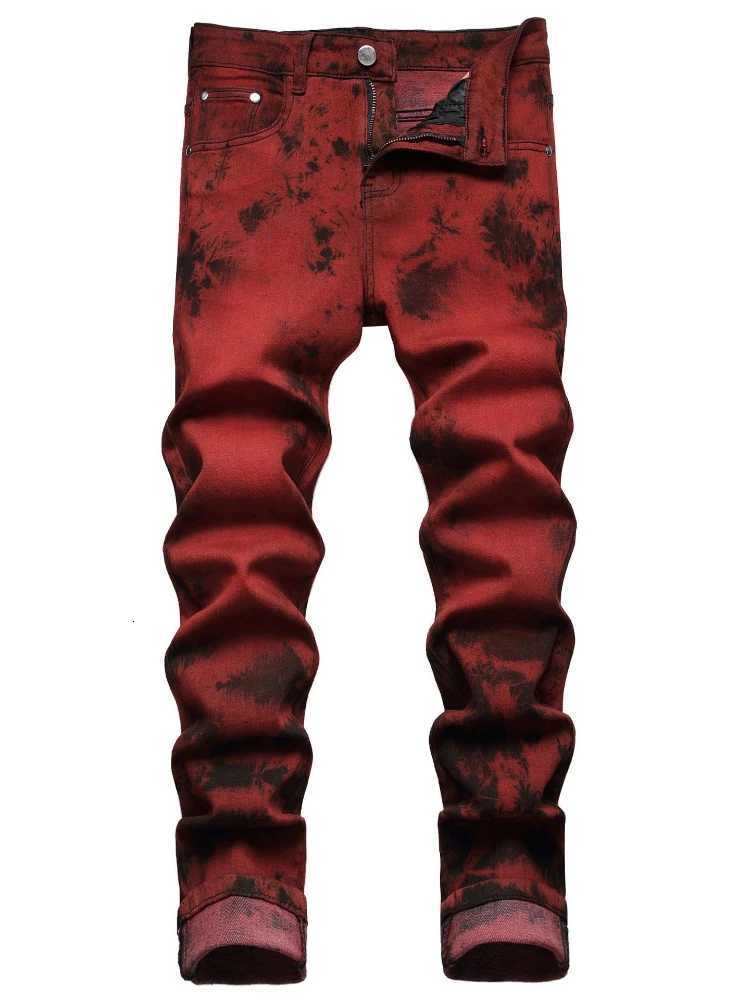 Denim Pencil Pants Men Streetwear Distressed Washed Tie Dyed Jeans Mid Waist Pockets Vintage Straight Ankle Length Trousers X250718