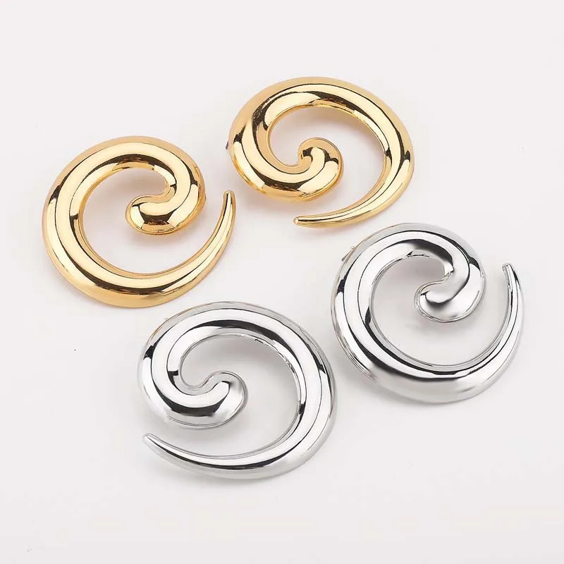 Vintage Metal Irregular Smooth Spiral Stud Earrings for Women Exaggerated Gold Color Geometric Hollow Large Earring Jewelry Gift 250715