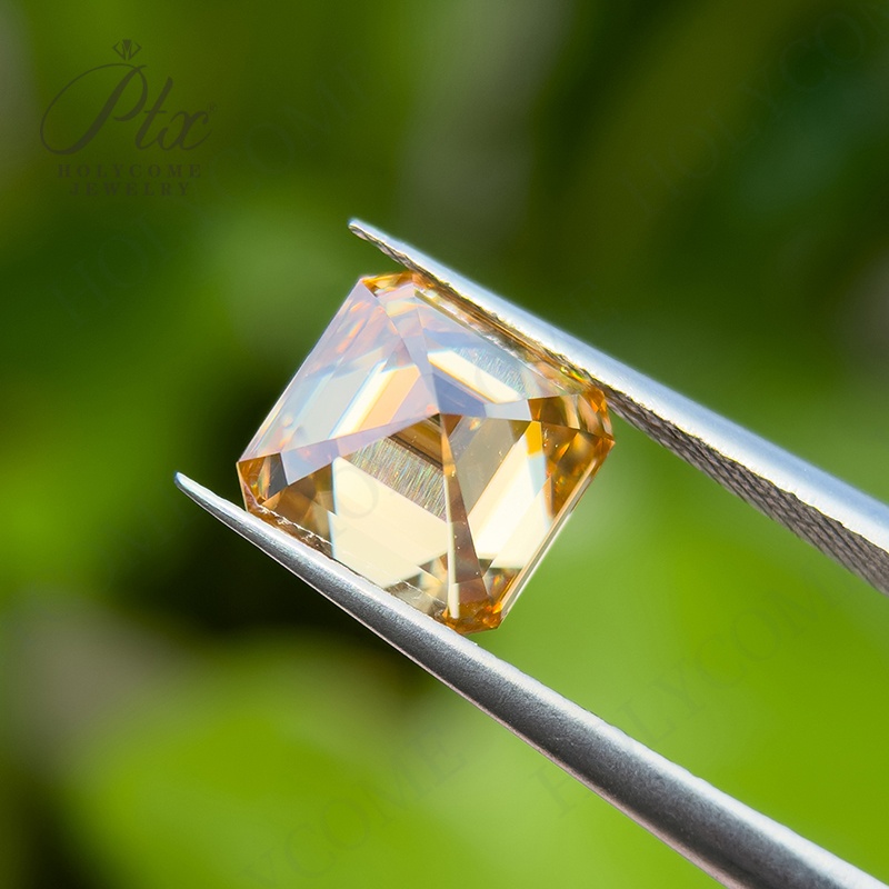 Champagne Moissanite Stone Asscher Cut GRA Certificate Original Color Pass Diamond Tester All Sizes High Quality Synthetic Moissanite Gemstone