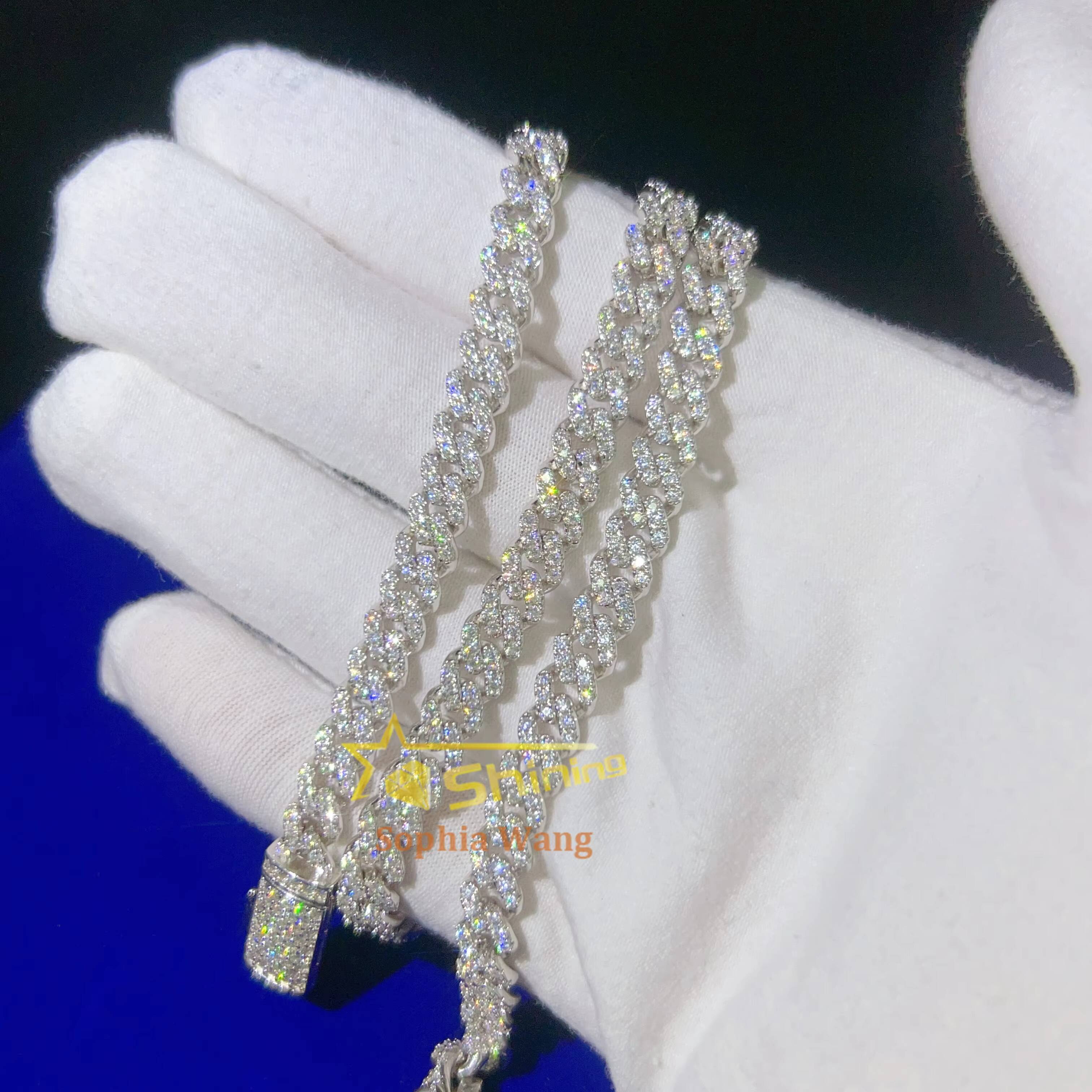 Cheap Price 925 Solid Silver Prong Set 1 Rows 6mm 8mm 10mm Hip Hop Iced Out Vvs Diamond Moissanite Cuban Chain