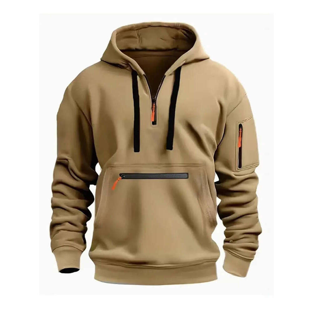 New Men's Sweatshirt Spring Autumn Casual Sports Multi-Zipper Arm Pocket Pullover Hoodie B5
