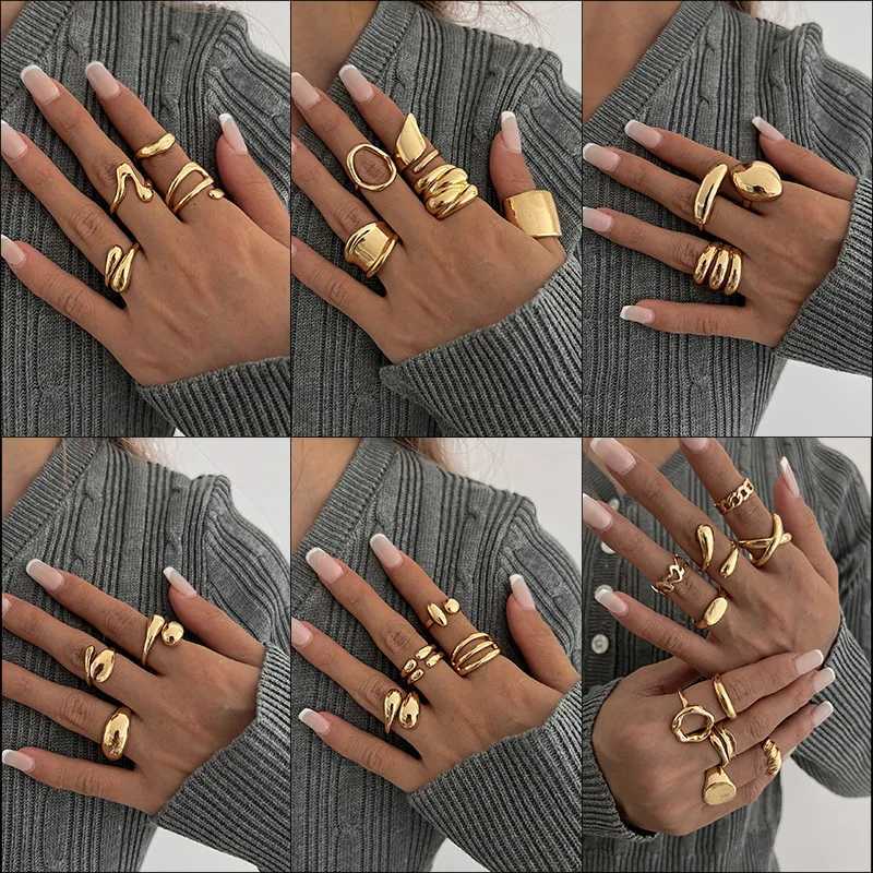 6 Style Geometric Metal Rings For Women Men Fashion Punk Gold Silver Color Knuckle Joint Ring Set Jewelry X250718