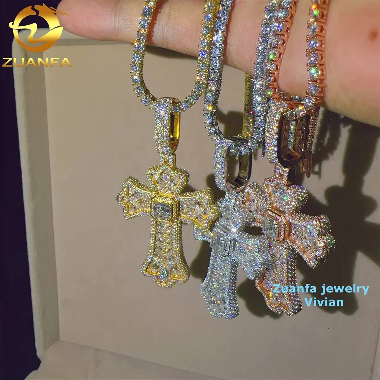 Custom Hip Hop Moissanite Diamond Pendant VVS Color Sterling Silver 925 Iced Fine Jewelry Moissanite Cross Pendant