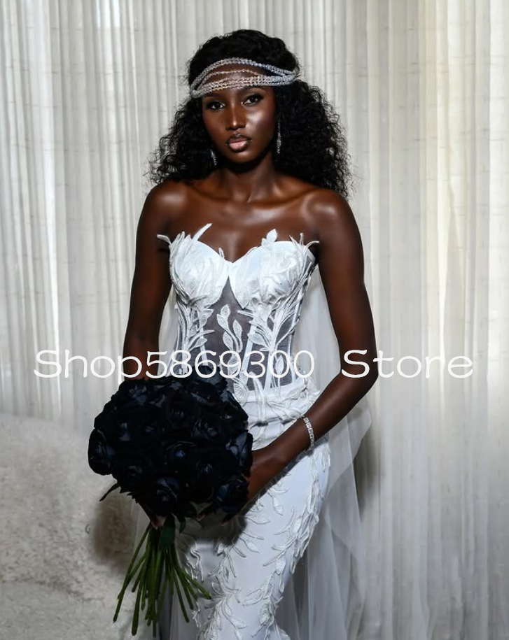 Grace Mermaid Long Beach Wedding Dresses Gillter 3D Lace Applique Sweetheart Garden Boho Bridal Gown Outfit Customsized