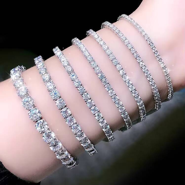 Wuzhou Factory Price Hip Hop Bracelet 925 Silver VVS Moissanite Cuban Link 2mm 3mm 4mm 5mm 6.5mm Moissanite Tennis Chain Jewelry