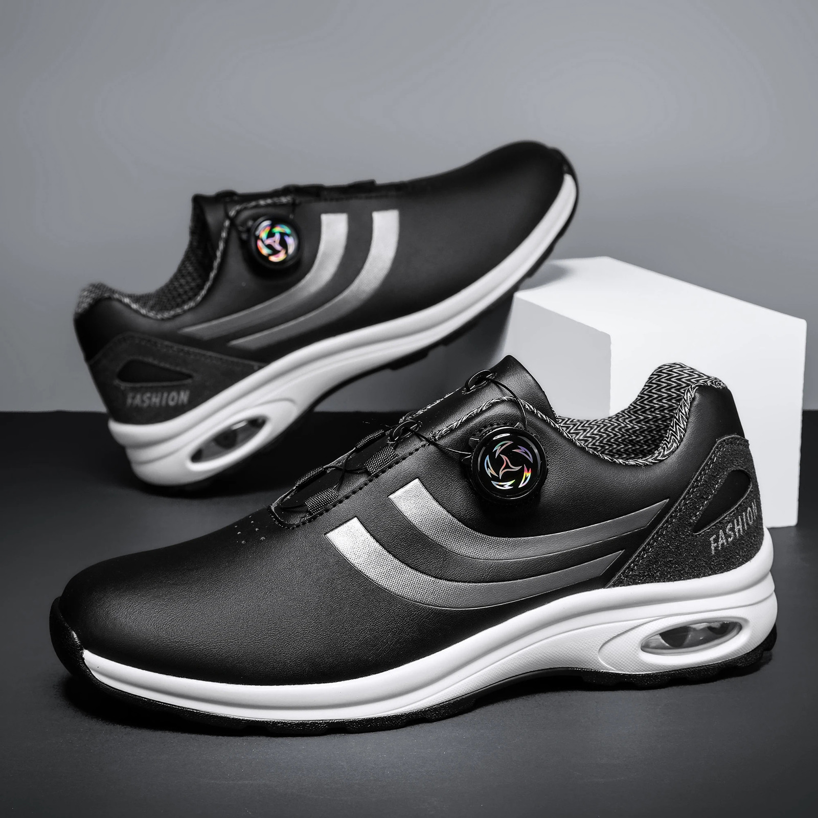 Mens Fashion Casual Sports Shoes Comfortable Hovershoe Sole Outdoor Leisure Walking Cycling Golf Black and White 250717