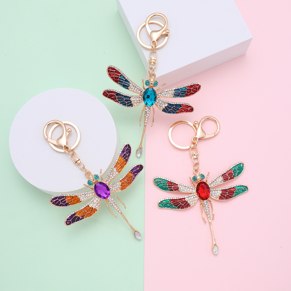Free Shipping Diamond Dragonfly Bag Charms Fashionable Metal Keychain Hanging Women Bag Accessories