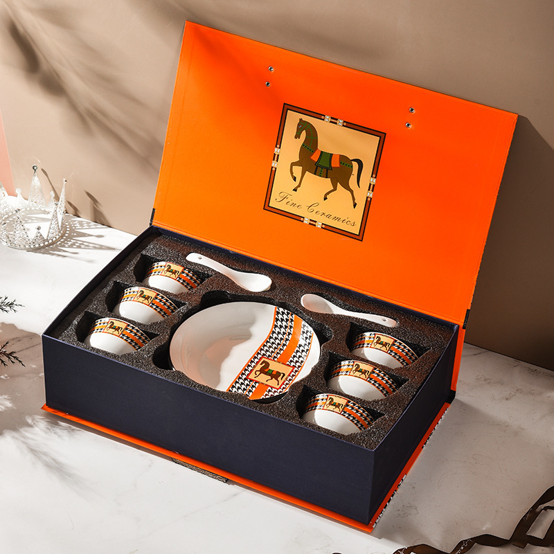 Ceramic Tableware Bowl and Chopsticks Set Box Wedding High-end Gift Light Style Personal Souvenir 250718