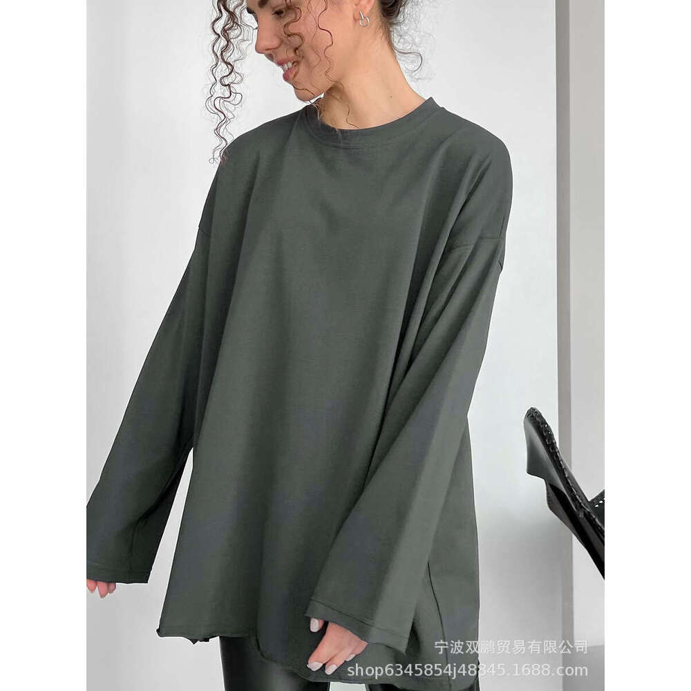 Spring And Autumn New Style Pure Cotton Long Sleeve T-Shirt For Women Handmade Frayed Loose Top 3316 B5
