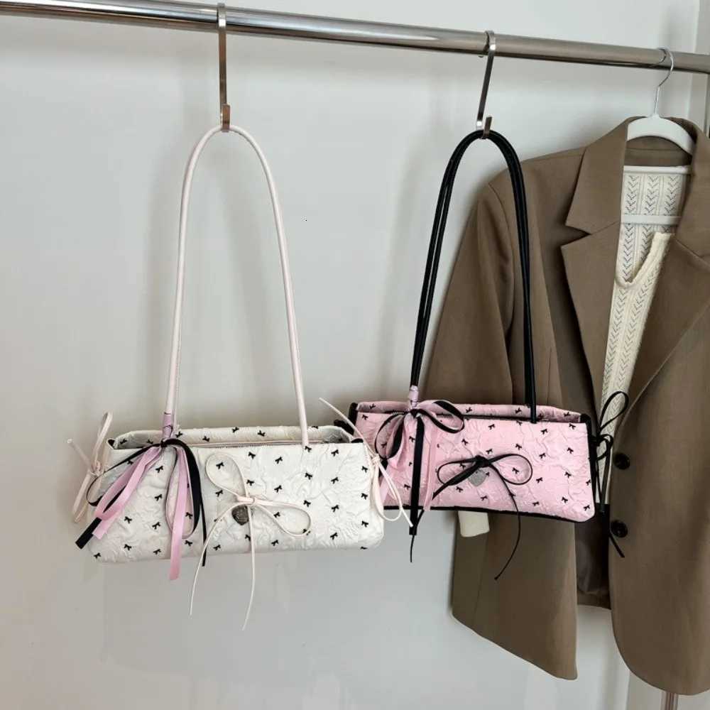 5 French Bow Ribbon Shoulder Bag Sweet Y2K French Stick Underarm Bag Zipper Commuting Armpit Bag Female XJ250718