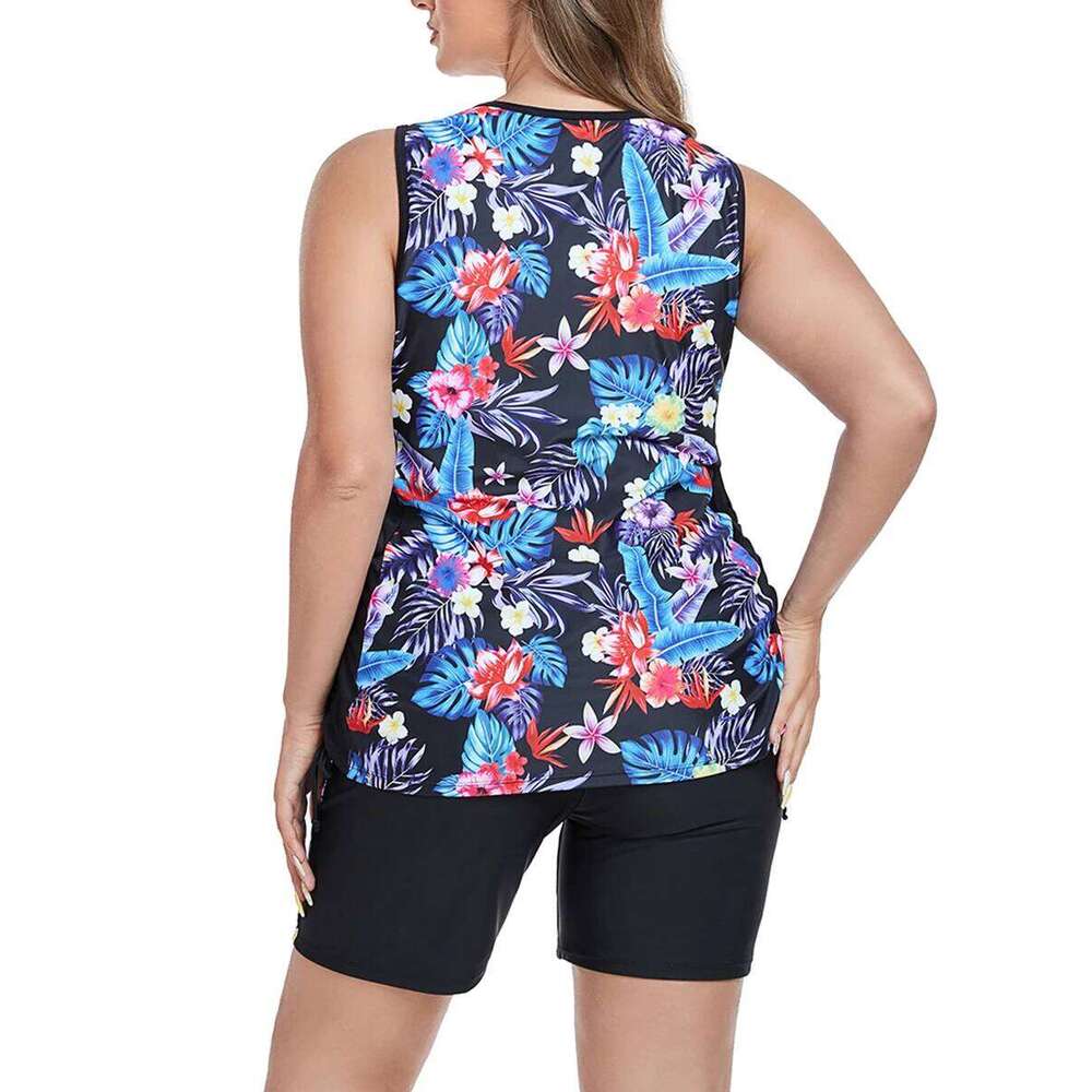 Print Large Plus Size Tankini 2025 Two Pieces Swimsuit Women High Waist Swimwear Female Bathing Swimming Swim Suit Beach Bathers