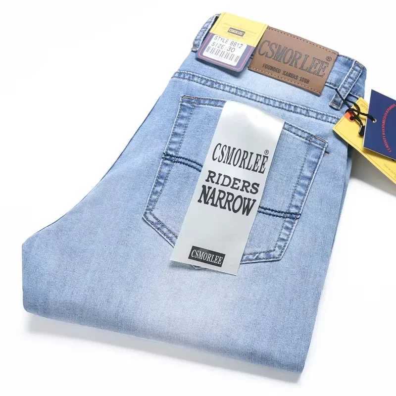 2025 Spring Summer Thin Jeans Classic Style Fashion Stretch Regular Fit Denim Trousers Mens Brand Washed Light Blue X250718