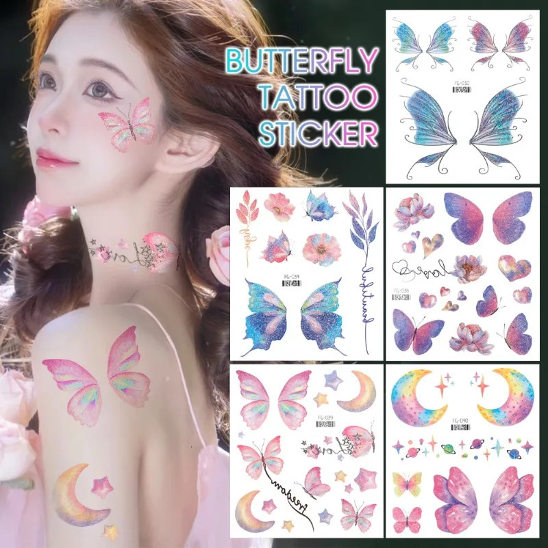3D Fairy Butterfly Wings Shiny Tattoo Sticker Waterproof Eyes Face Body Art Tattoos For Women Makeup Dance Music Festival 250714