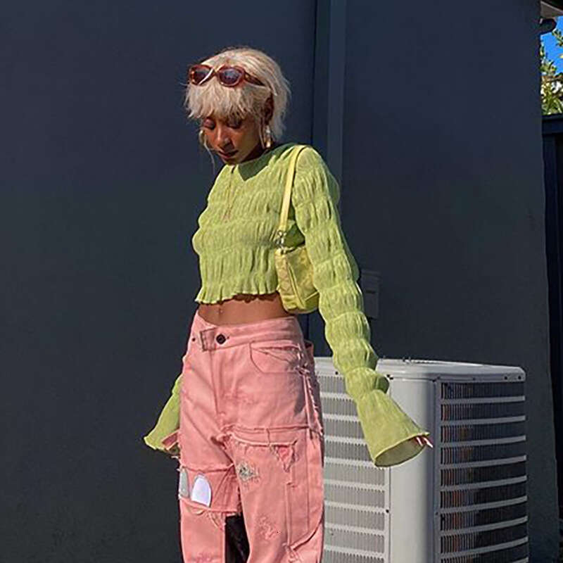 Amazon Autumn New Pleated Round Neck Long Sleeve Versatile Women's Top B5