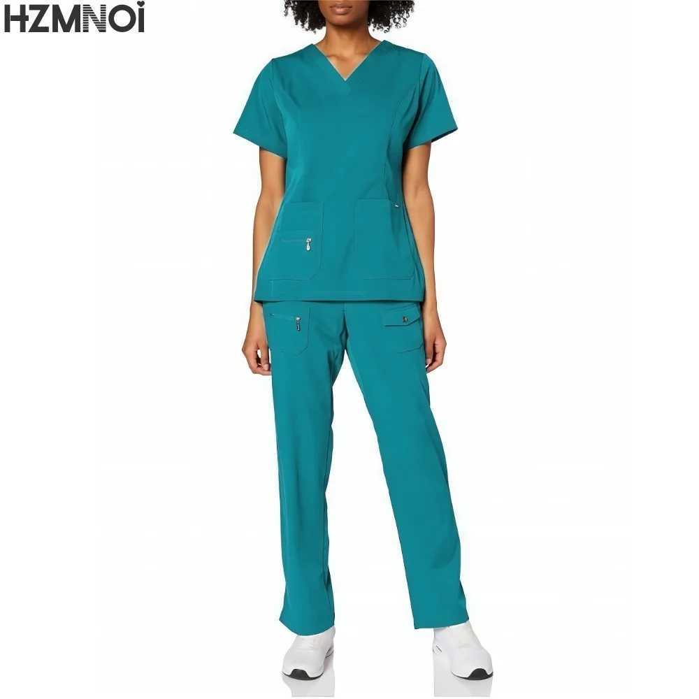 New Nurse Uniforms Elatic Solid Tops Pants Woman Man Scrub Trousers Dental Vet Hospital Pet Clinic Medical Uniform Scrub Sets Z250718