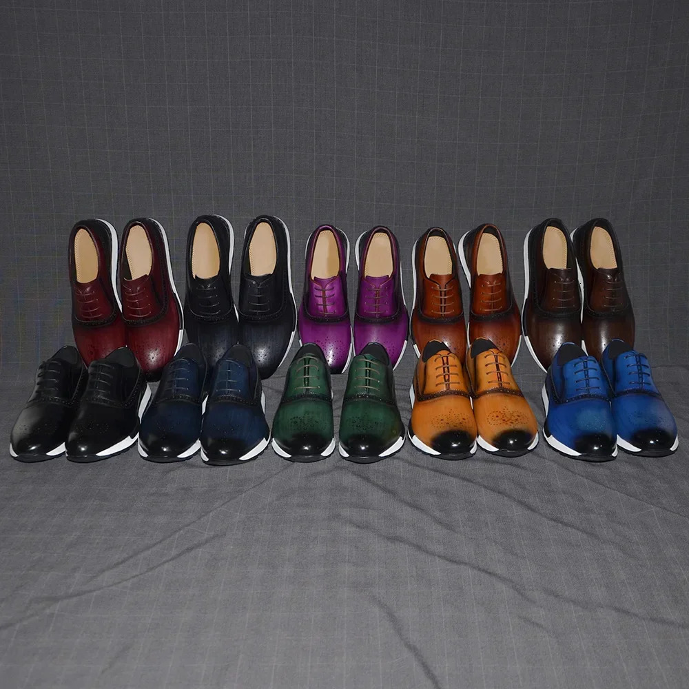 10 Colors Handmade Genuine Leather Oxford Sneaker Shoes for Men Lace Up Brogues Business Office Fashion Casual Men 250717