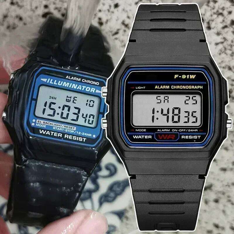 free shipping F91W Stainless Steel Band Waterproof Retro Digital Sports Military Watches Men Women Electronic Wrist Watch Clock free