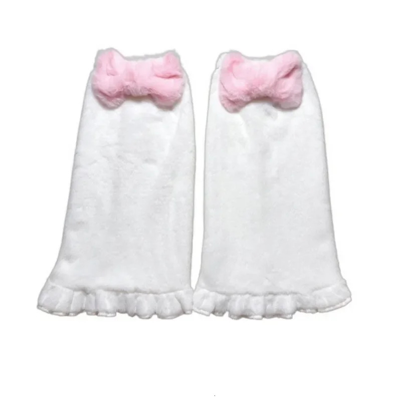Sweet Pink Bow Tie Leg Warmers Kawaii Japanese Plush Fur Leg Winter Warm Y2K Leg Covers Harajuku Bow Boot Cuffs JK Lolita Sock 250717