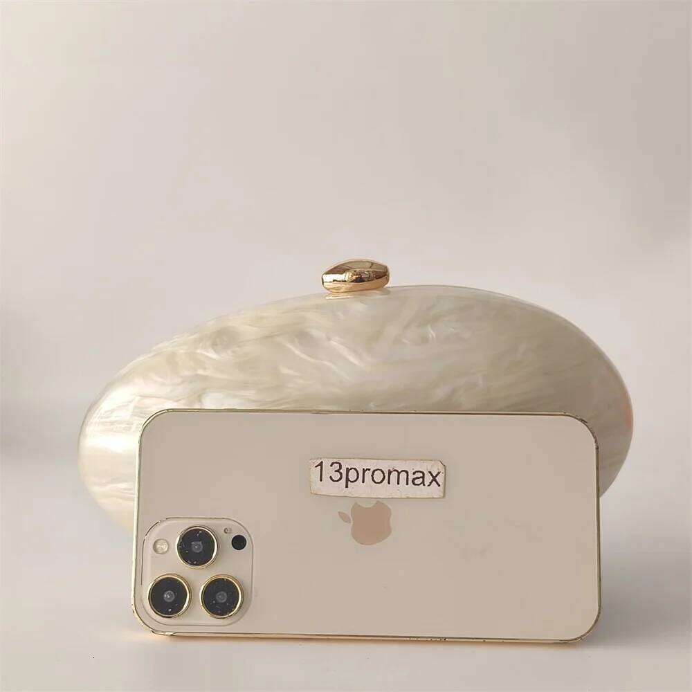 Oval Marble Beige Shell Acrylic Elegant Evening Bag Cute Handbag Wedding Lady Girl Female Mini Purse