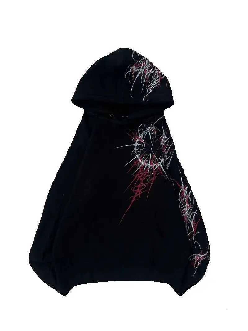 American Retro Striped Fashionable Loose Black Hoodie Men Street Hip-hop Harajuku Y2K Punk Casual Oversized Sweatshirt Women XJ250717