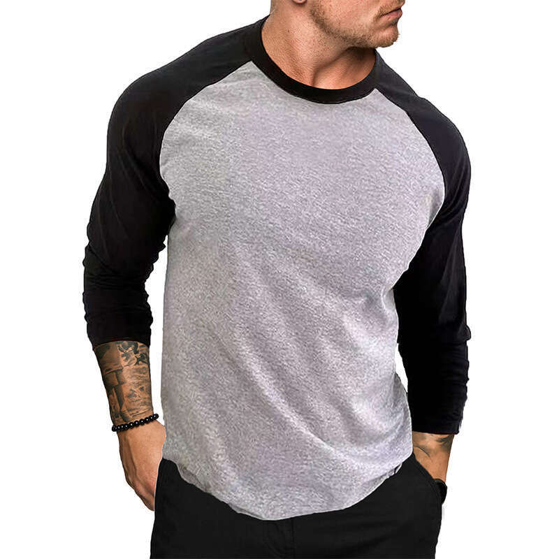 New Raglan Base Shirt Patchwork Men's Casual Long Sleeve Crew Neck T-Shirt B5