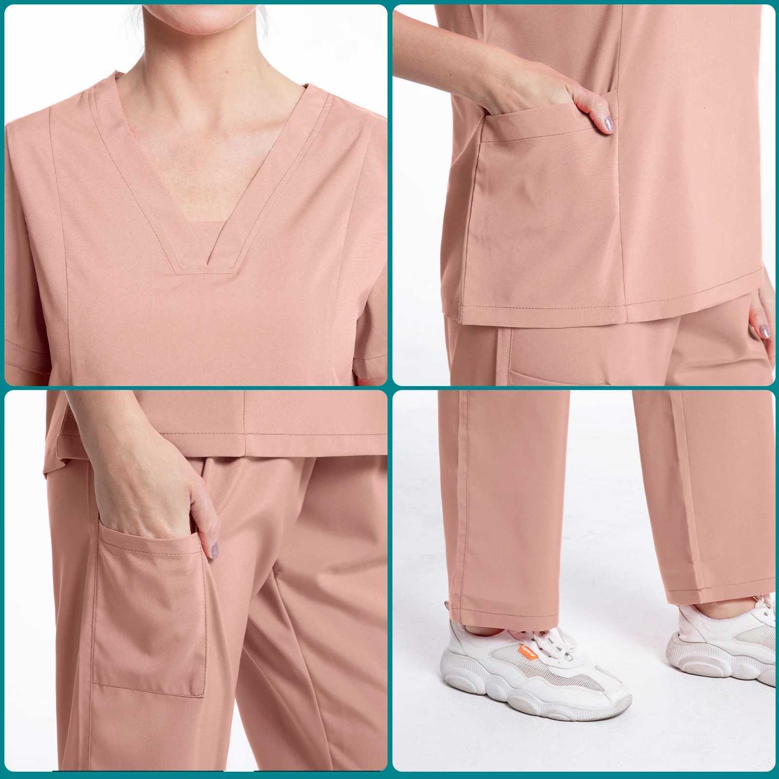 Nurse Medical Uniform Pet Grooming Care Workwear Set Scrubs Operating Room Surgical Gown Short Sleeve Elastic Pants Z250718