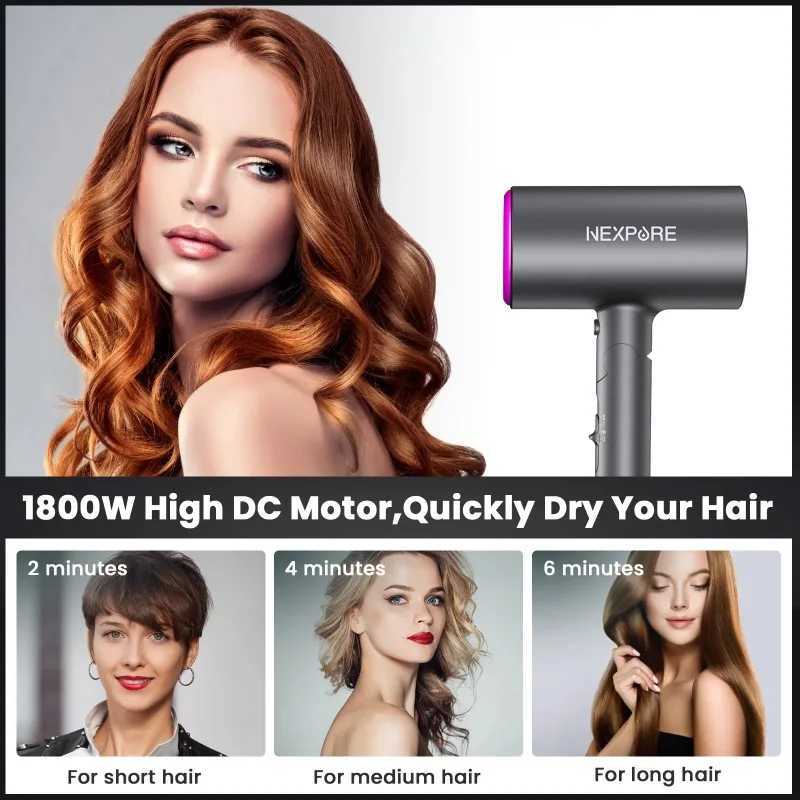 1800W Professional Ionic Hair Dryer for Hair Care Powerful Wind for Hair Drying 2 Attachments Grey W250718