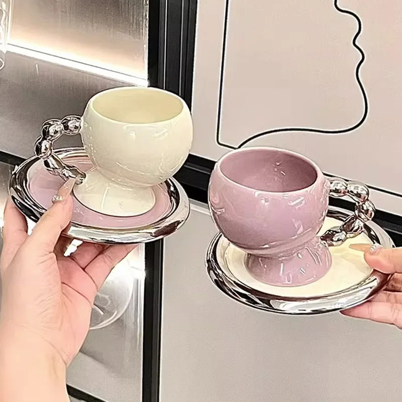 Luxury Irregular Shape Eramic Coffee Cup Saucer Set French Style Exquisite Afternoon Tea Tableware High-end Home High Temperature Mug 250718