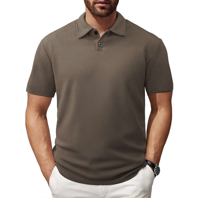 Summer New Polo Shirt Short Sleeve Top Fine Striped Turn-Down Collar T-Shirt European Size Men's Clothing B5