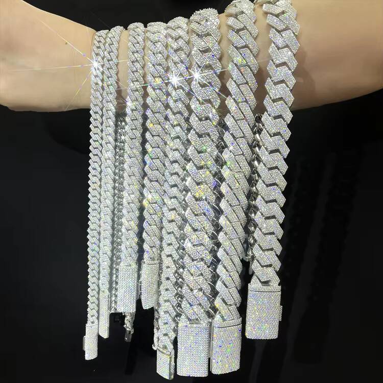 Fashion Necklace 10MM 12MM 14MM 925 Solid Silver with GRA Moissanite Diamond Cuban Chain for Men Jewelry