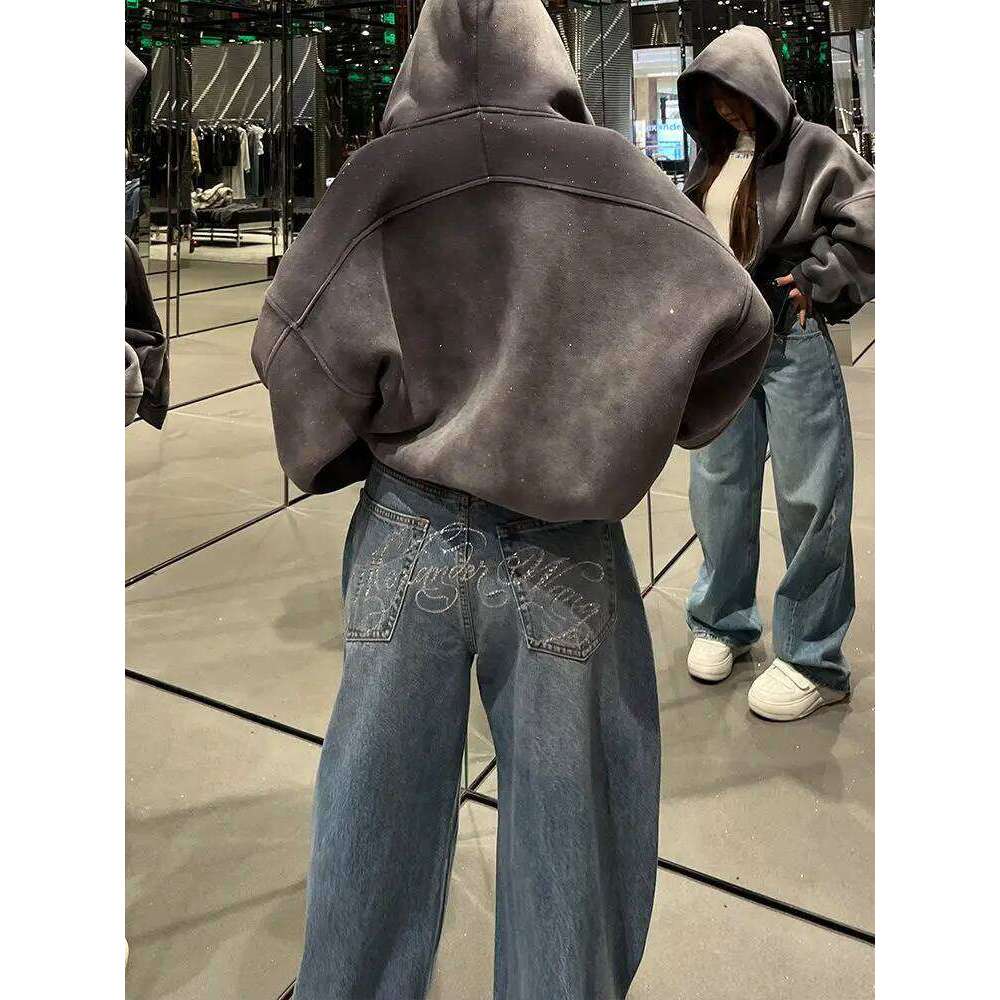 Letter Hot Dias High Waited Woman Street Fashion Baggy Jeans Clothing Casual Versatile Pants Women