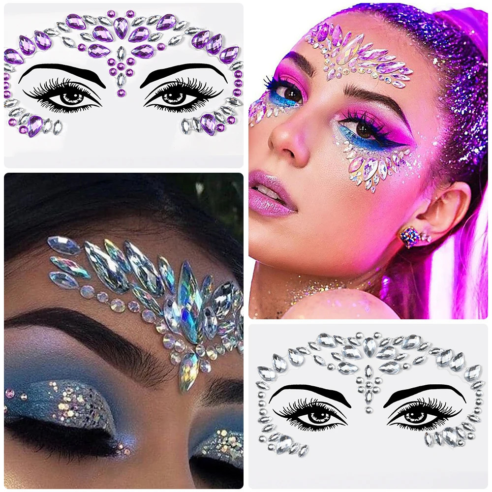3D Face Tattoo Stickers For Festival Glitter Makeup Jewelry Sticker On Crystals Gems Jewels Diamonds Decoration 250714