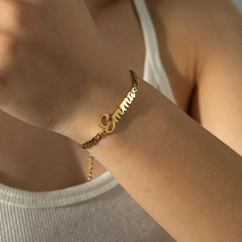 365 Custom Name Necklaces Bracelets Set Stainless Steel Personalized Nameplate Figaro Chain Men Women Jewelry Festival Gifts X2507181