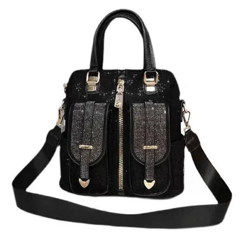 Sequin women's bag2024 New Trendy Women's Fashion Casual Contrast Color Hot Rhinestone Shoulder Crossbody Three-purpose Bag high-quality
