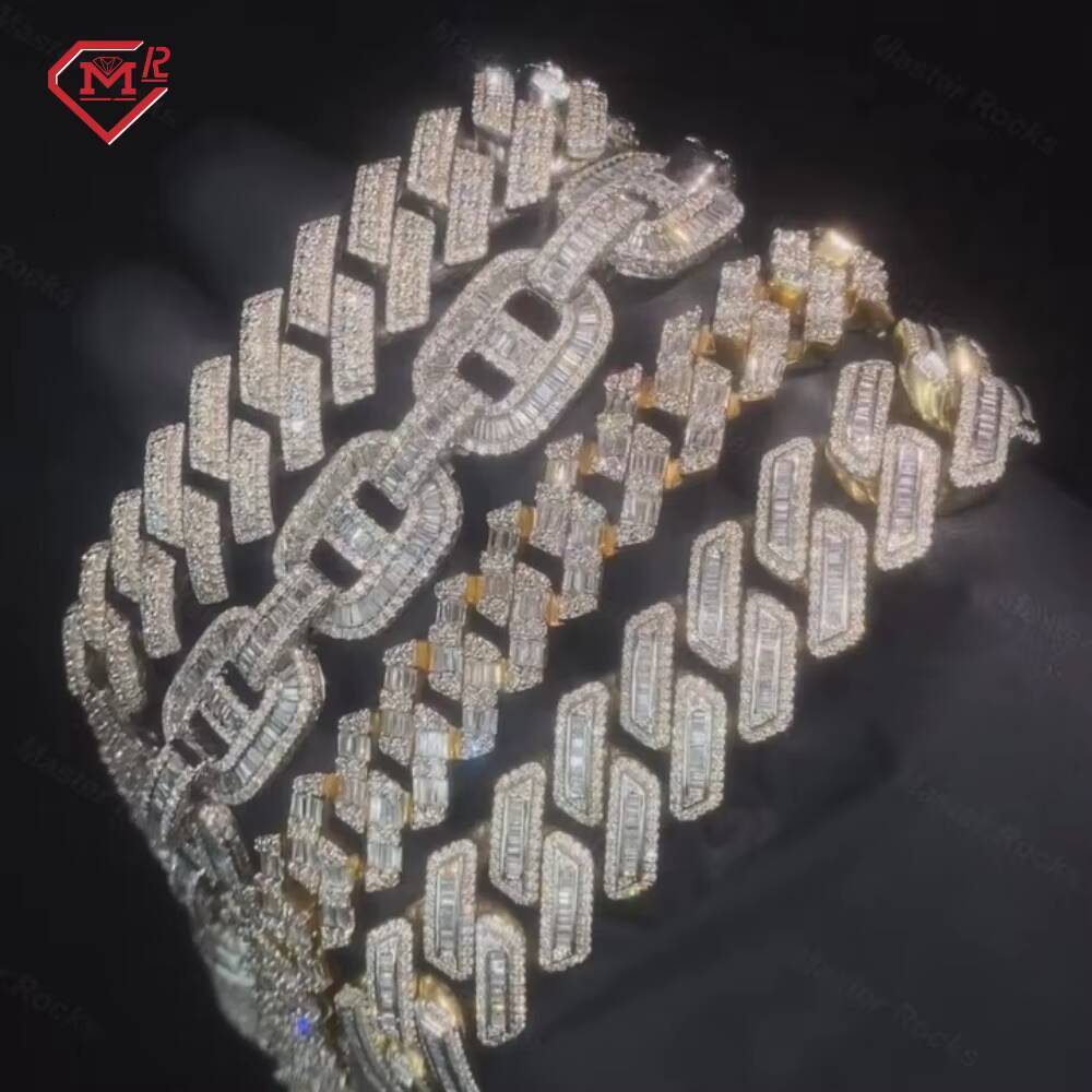 10k 14k 18k Gold Plating 925 Silver Vvs Baguette Moissanite Bracelet Bangle Cuff Link Hip Hop Iced Out Moissanite Bracelet Men
