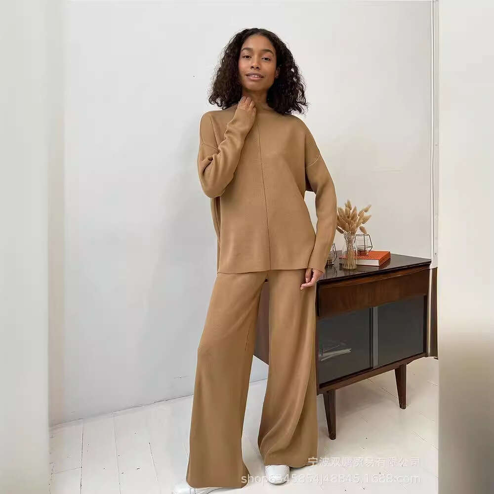 Style Solid Color Set For Women Irregular Slit Top + Wide-Leg Pants Casual Loose New B5