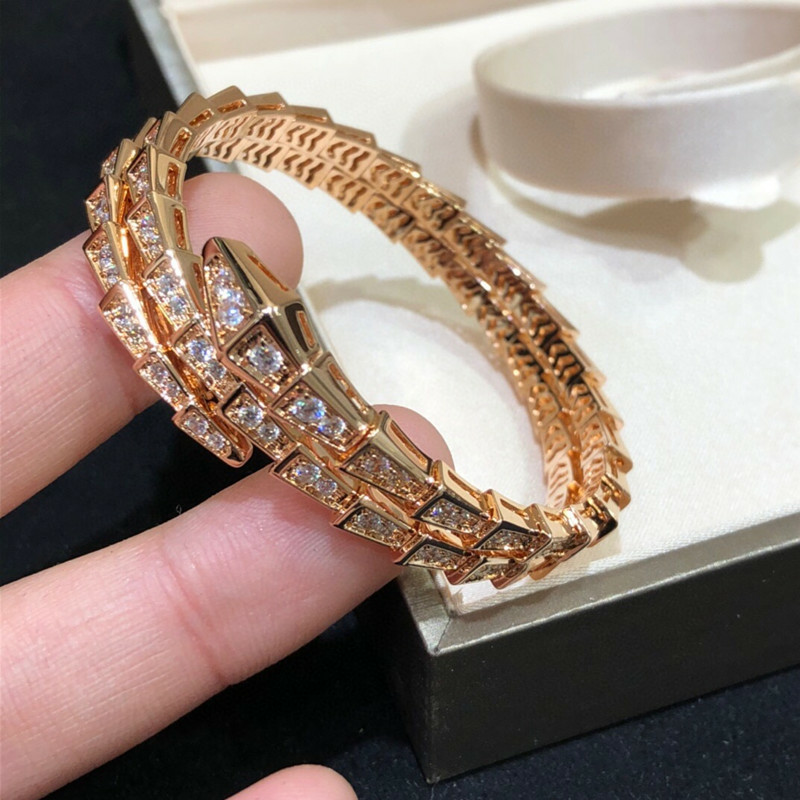 Customization 18K White Gold Plated Moissanite Diamond 925 Silver Three Rounds Encrusted Snake Bracelet Luxury Bracelet