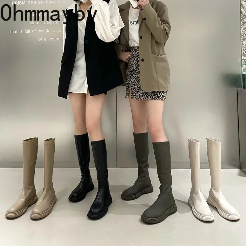 2025 Women Long Boots Thick Sole Ladies Zipper Knight Flats Heel Boots Fashion Knee-high Boots Keep Warm Plush Winter Shoes 250717
