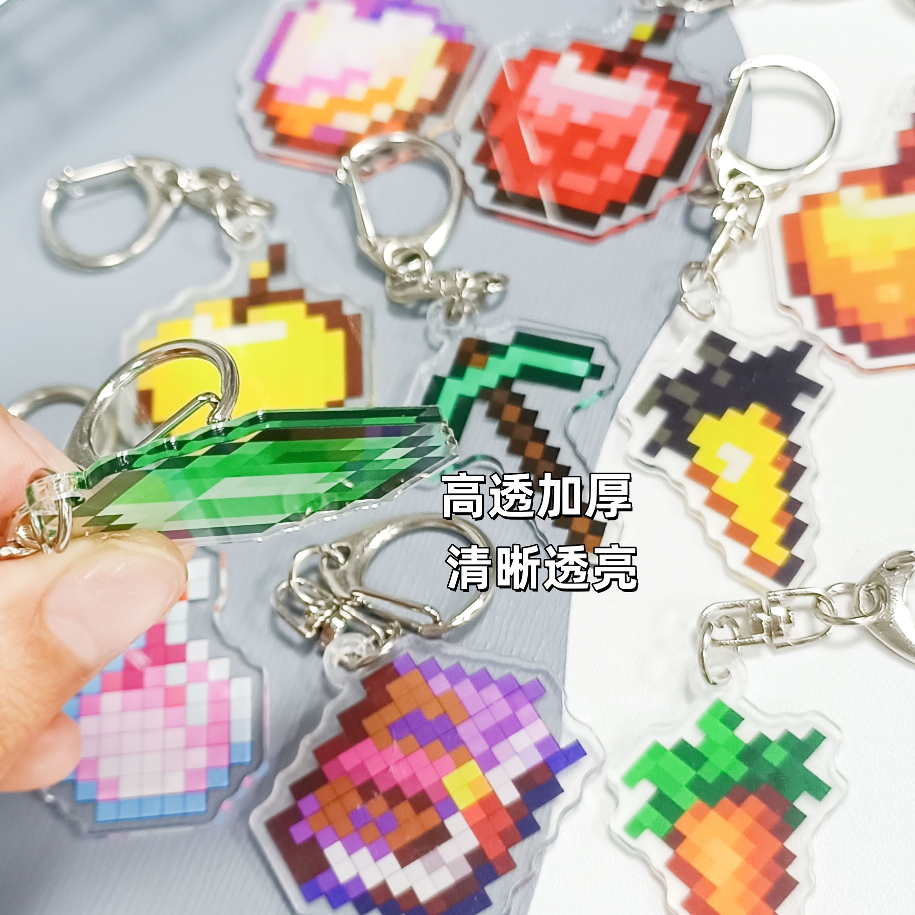 10pcs/lot My World 3D Cartoon Surrounding Acrylic Keychain MC Undead Totem Diamond Sword Enchanted Wholesales Gold Apple Student Bag Pendant Small Toy