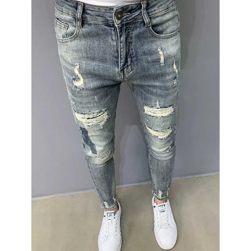 Spring Autumn New Fashion Printing Buttons Korean Mens Jeans Clothing Hole Simplicity Versatile Chaopai Slim Youth Pencil Pants X250718