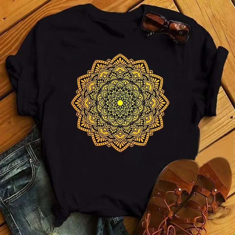 Plus Size Maycaur Mandala Floral Printed T Shirt Women Casual Fashion Tshirt Loose Short Sleeve 90s Girls Aesthetics Top 250707