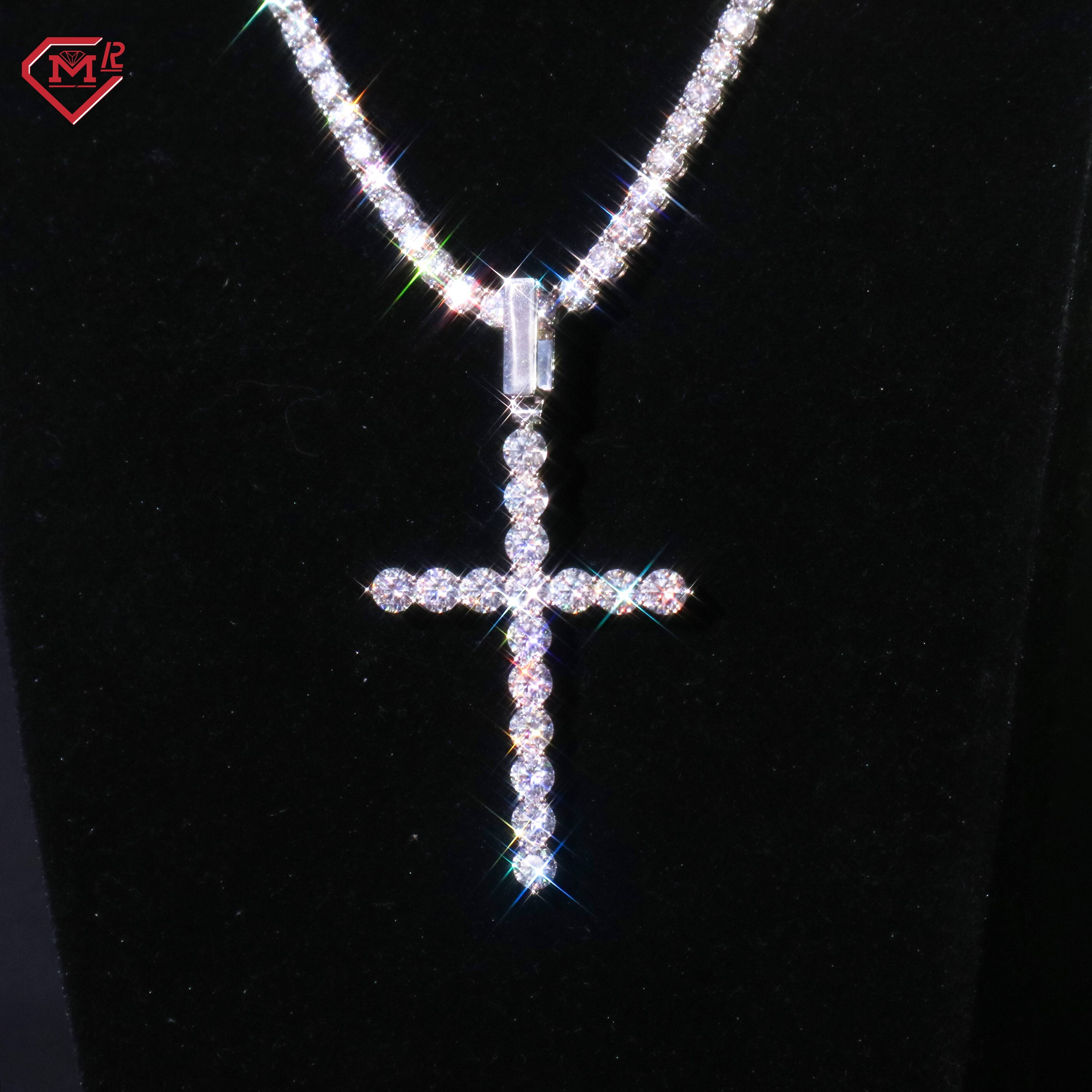 Super Sparkling Moissanite Cross Pendant 925 Sterling Silver Hiphop Custom Vvs Moissanite Pendant