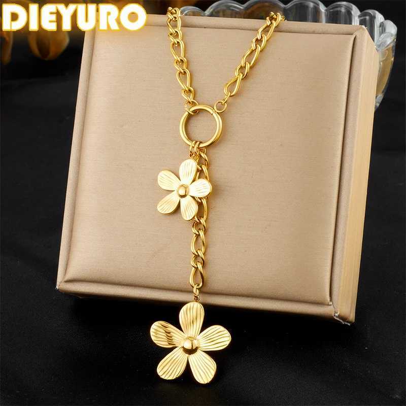 316L Stainless Steel Gorgeous Five Leaf Flower Tassel Pendant Necklace Women Trend Fashion Neck Jewelry Holiday Gift X250718