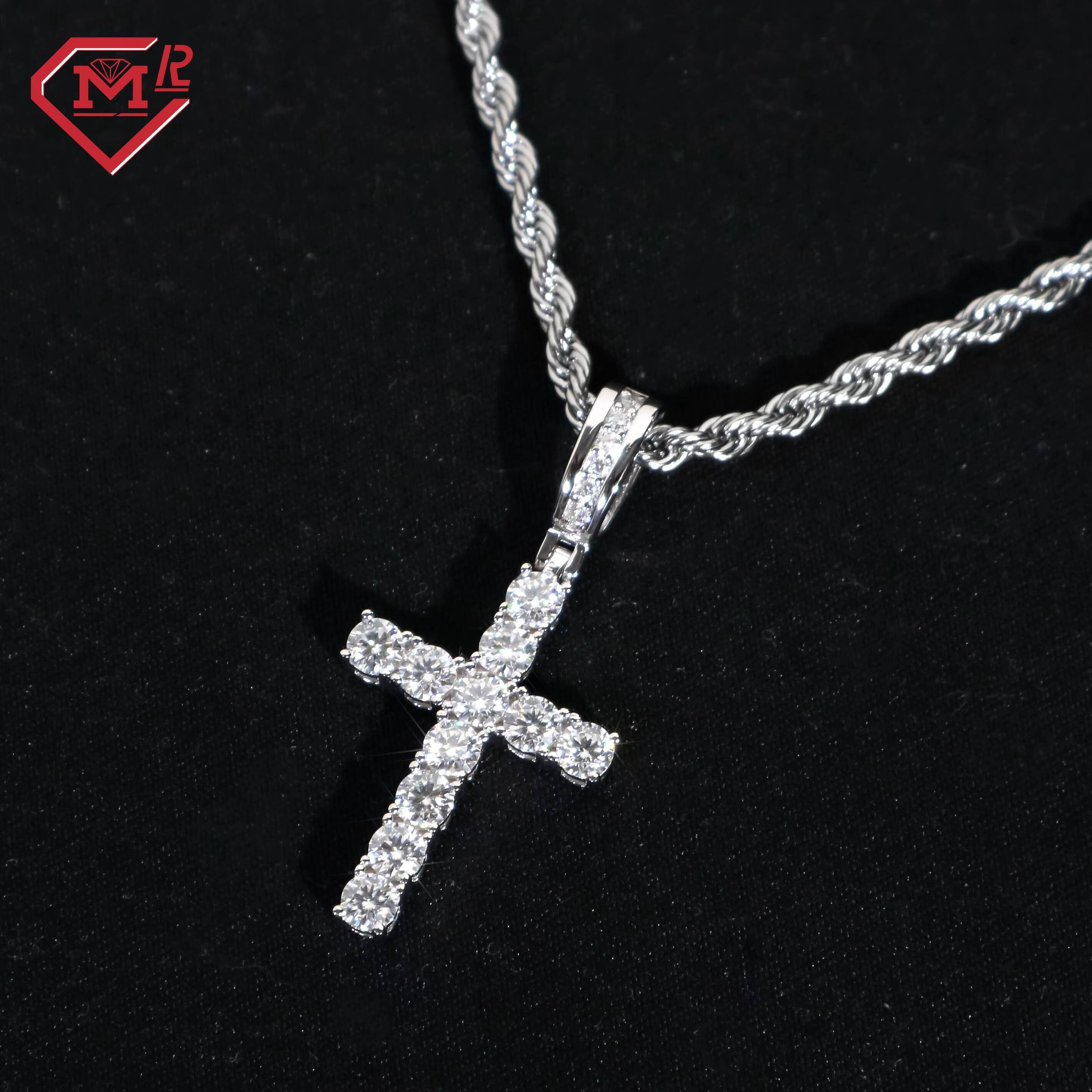 Hip Hop Moissanite Cross Pendant Sterling Silver 925 Iced Out Vvs Custom Moissanite Pendant