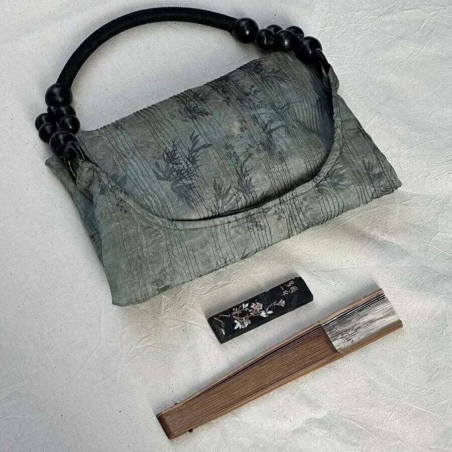 Vintage Tote Hasp SOFT Wood Beads High-Capacity Shoulder Handbag Girl Women Bag