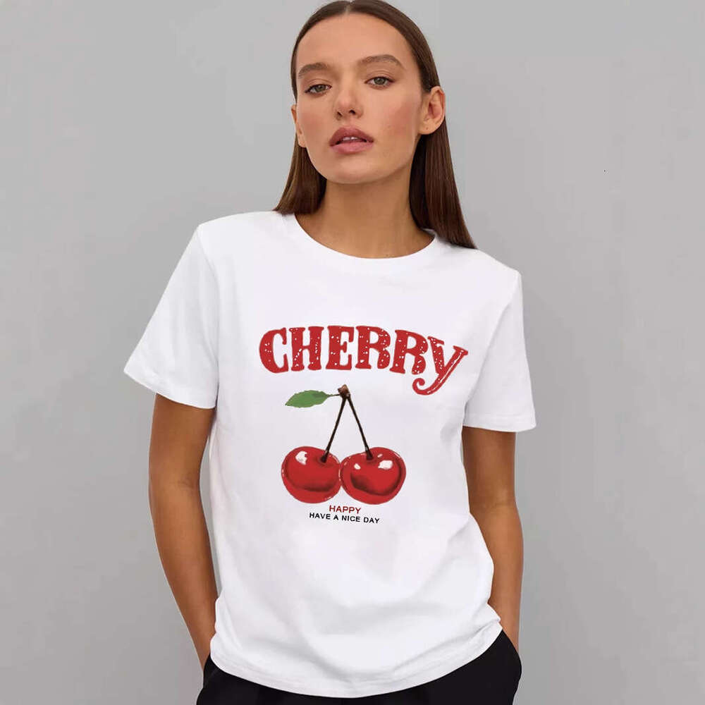 Ins Style Letter Print T-Shirt For Women Summer Versatile Loose Round Neck Pure Cotton Short Sleeve Top B5