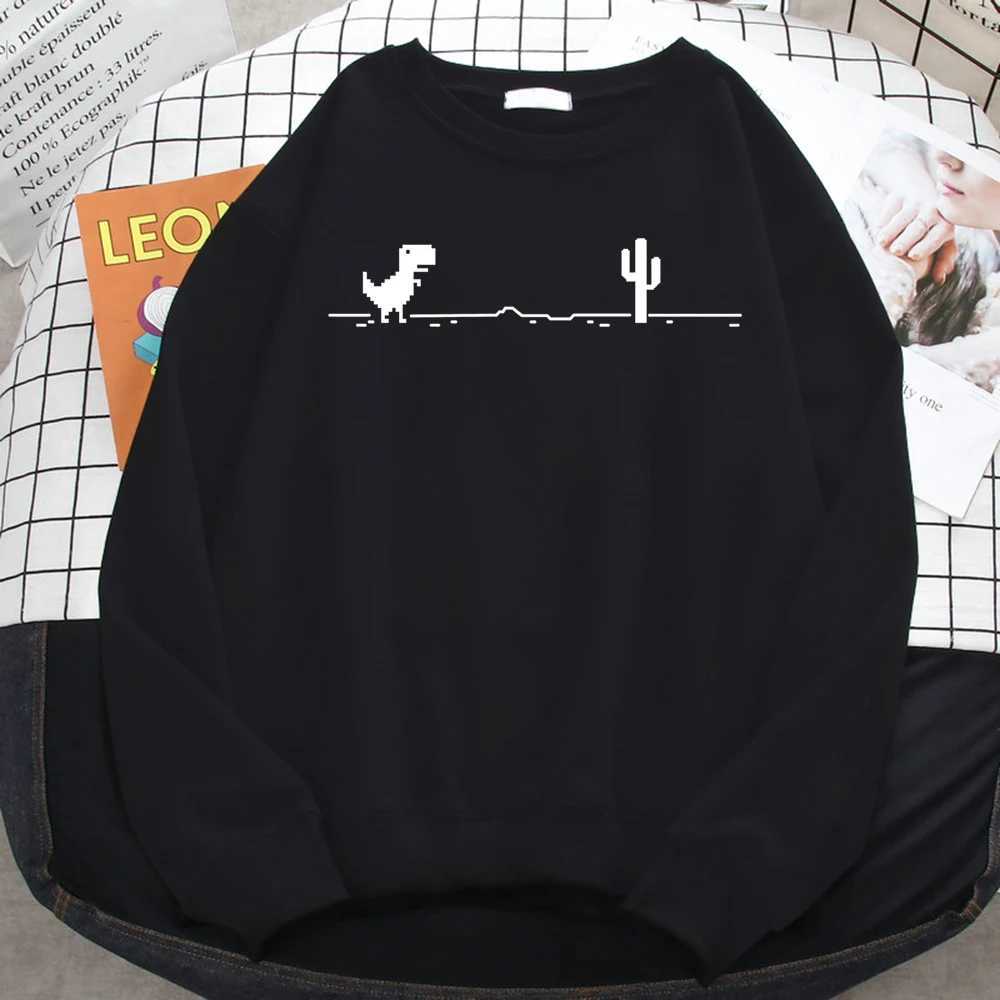 Winter Simple Womens Pullovers Mosaic Game Cactus Little Dinosaur Print Hoodie Fce Soft Sweatshirts Loose Crewneck Clothes XJ250717