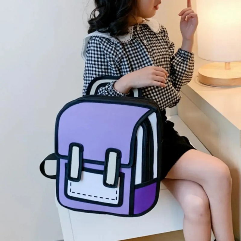Adjustable Shoulder & Waist Strap Cartoon Graphic School Satchel - Portable Comic-themed Teens' Daypack