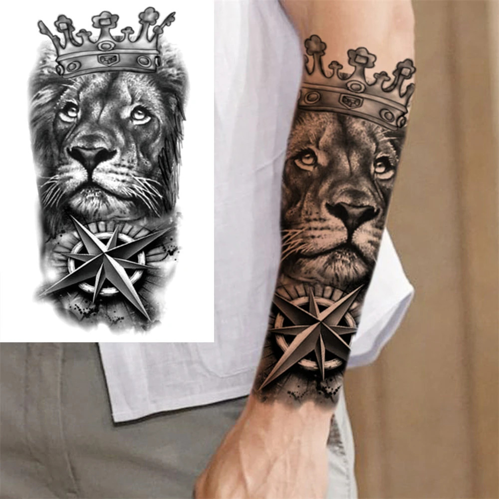 Full Arm Temporary Tattoos Sleeve For Men Women Realistic Tatoos Warrior Lion Tiger Flower Tatoo Sticker Black Totem Maori 250809
