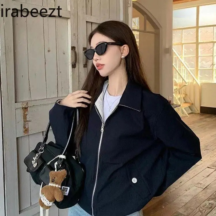 Striped Lapel Double-sided Jacket 2025 Spring and Autumn Retro Loose Casual Versatile Tops Casual Casaco Feminino 250715